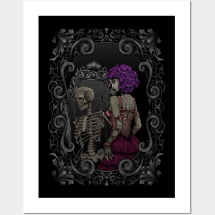 Skeleton mirror image of gothic lady - inside dead - Gothic Posters and Art